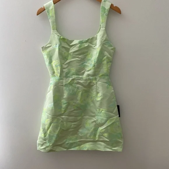 Lulus Brighter Side Light Green Floral Satin Jacquard Mini Dress NWT Small - Picture 5 of 12